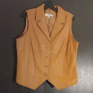Coldwater Creek Genuine Leather Tan Buttoned Vest